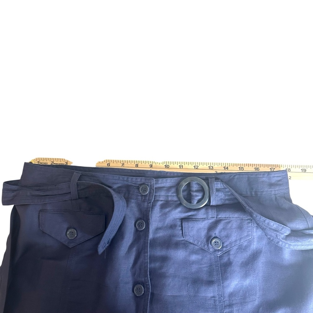 APPRAISAL Navy Blue Button Up Maxi Linen Blend Prarie Lined Skirt Womens Size 14 - Picture 8 of 15